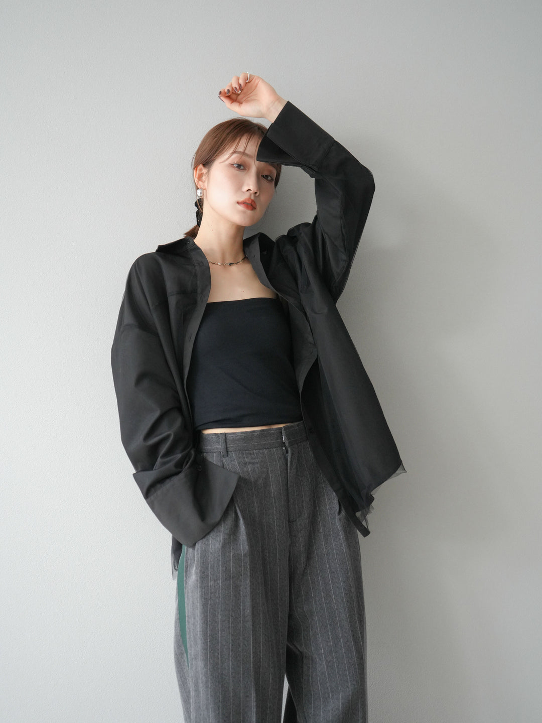 [予約]チュールドッキングブロードシャツ/ブラック