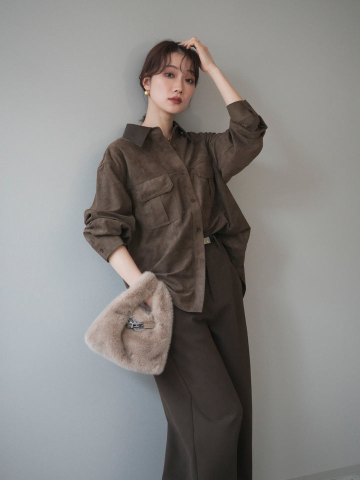 [予約]レザー襟スエードシャツ/khaki