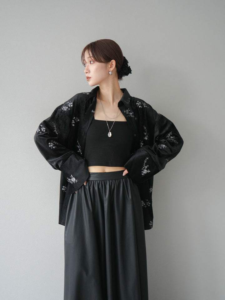 [予約]ベロアフラワーエンブロイダリーシャツ/ブラック