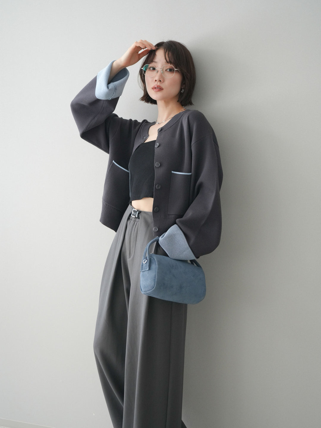 [SET]レーヨンポリダブルフェイスニットカーディガン+ベルトループデザインワイドパンツ(2set)