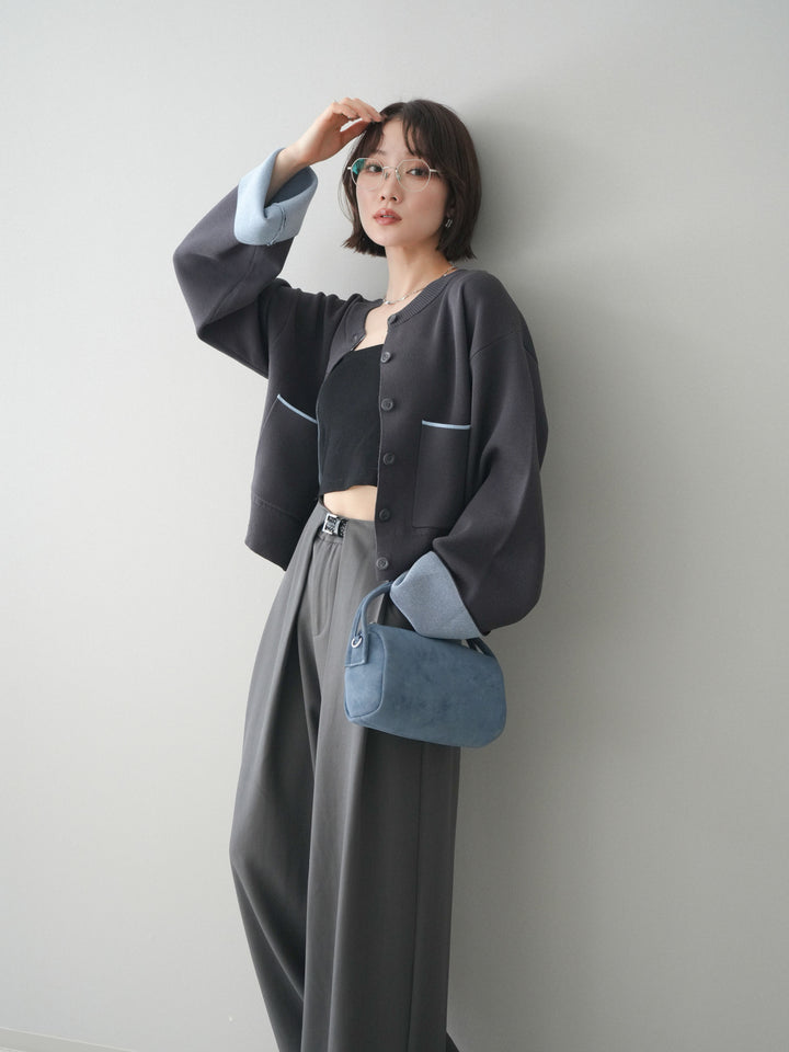 [SET]レーヨンポリダブルフェイスニットカーディガン+ベルトループデザインワイドパンツ(2set)