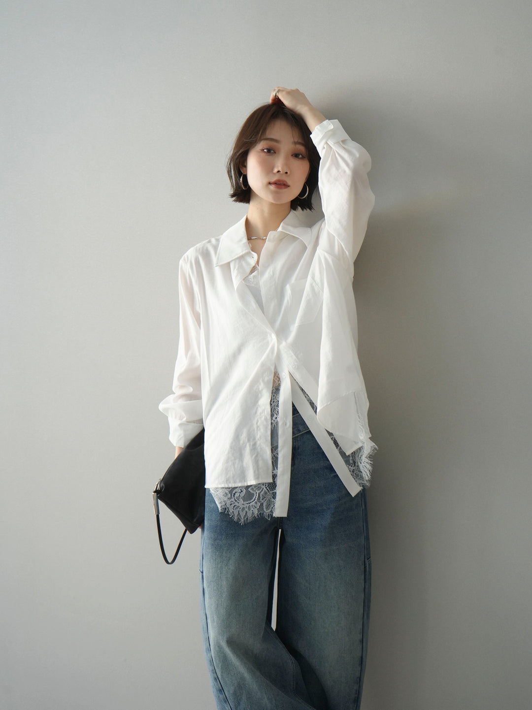 [SET]レイヤードデザイン裾レースブラウス+レイヤードデザイン裾レースブラウス(2set)