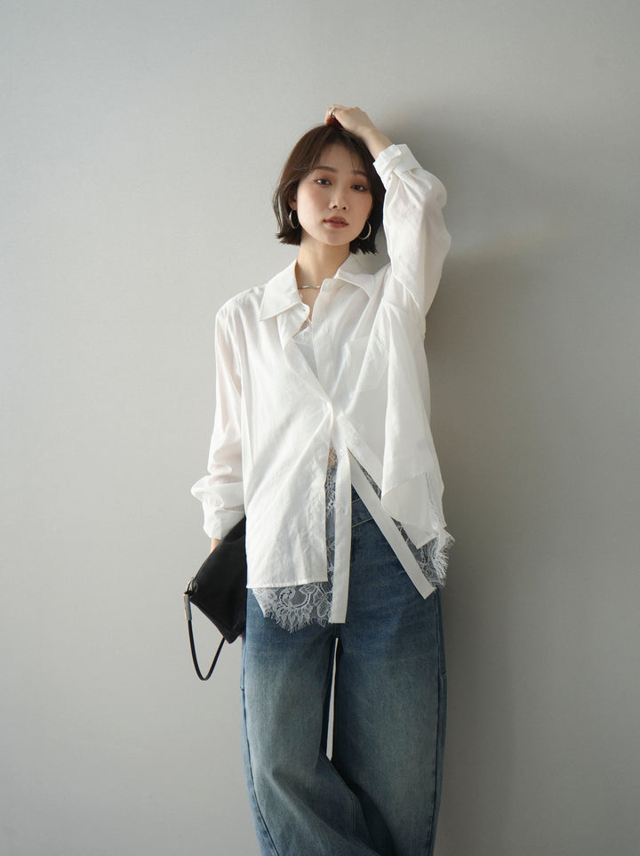 [SET]レイヤードデザイン裾レースブラウス+レイヤードデザイン裾レースブラウス(2set)