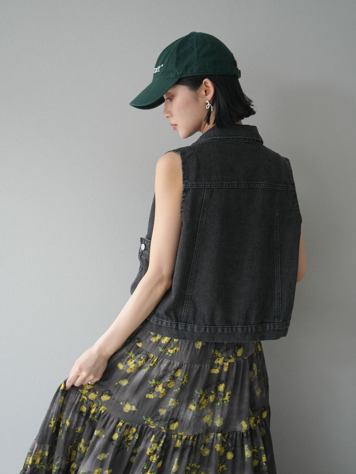 【預購】口袋設計牛仔無袖外套/黑色