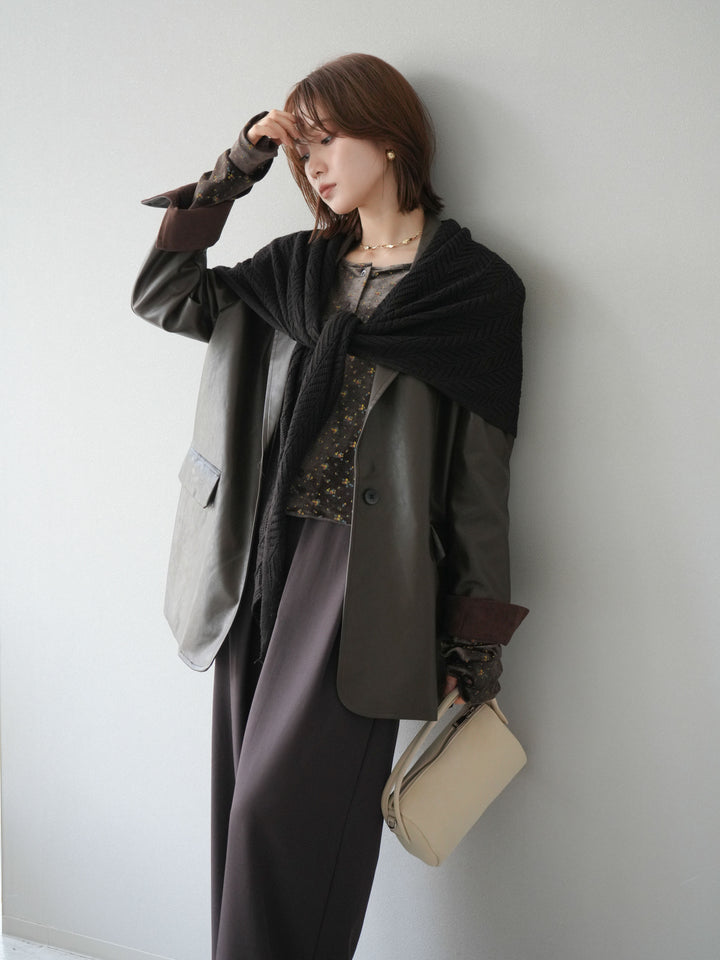 [予約]フェイクレザーテーラードジャケット/ブラウン