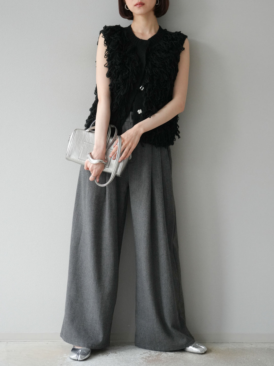 [予約]前開きループニットベスト/ブラック