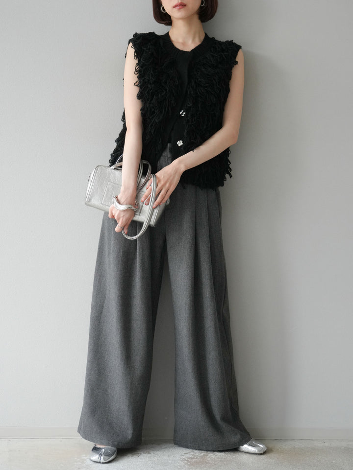 [予約]前開きループニットベスト/ブラック