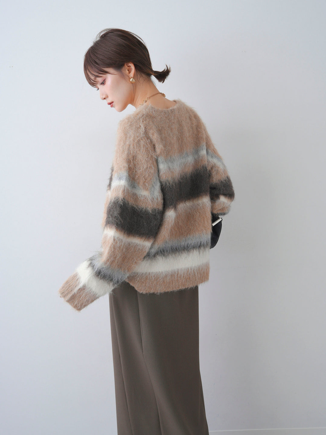 [予約]カラフルボーダーシャギーニットプルオーバー/beige