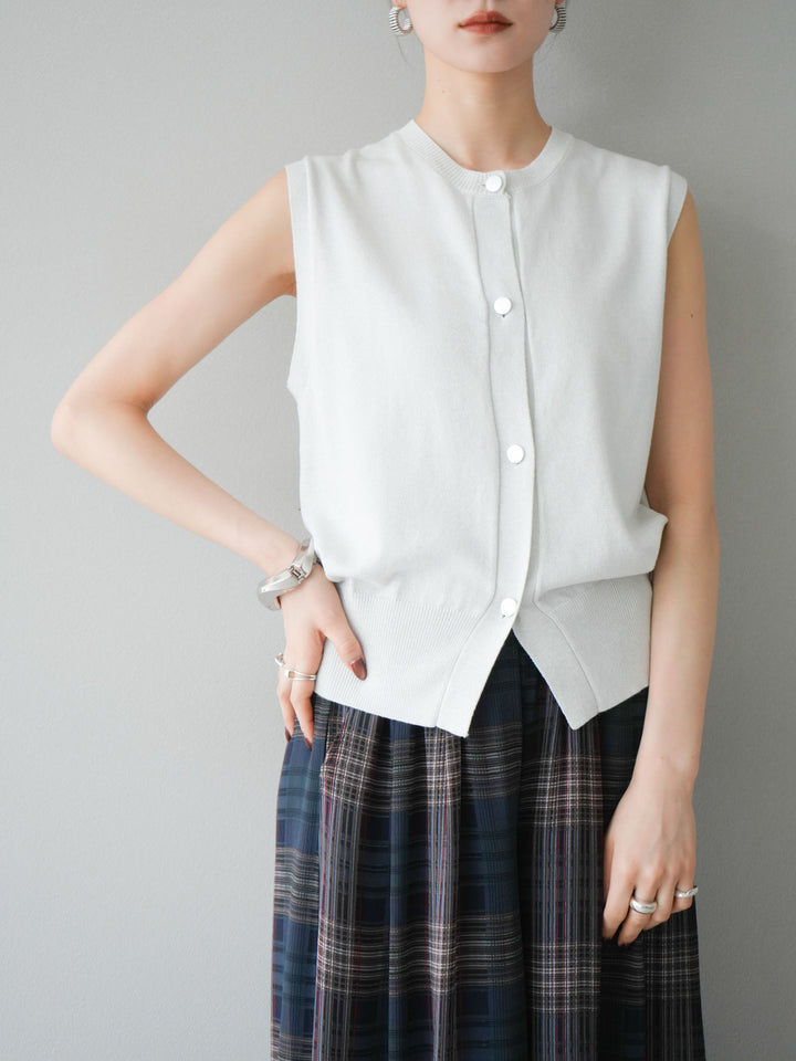 [SET] 金銀絲針織背心 + 透視格紋寬鬆褲 (2 件套)