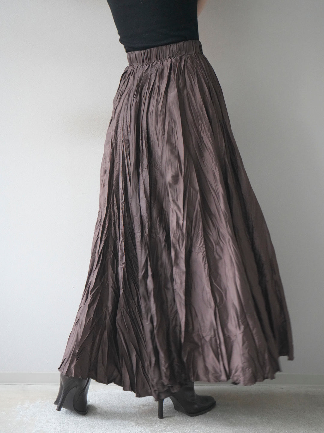 [予約]ワッシャープリーツロングスカート/brown