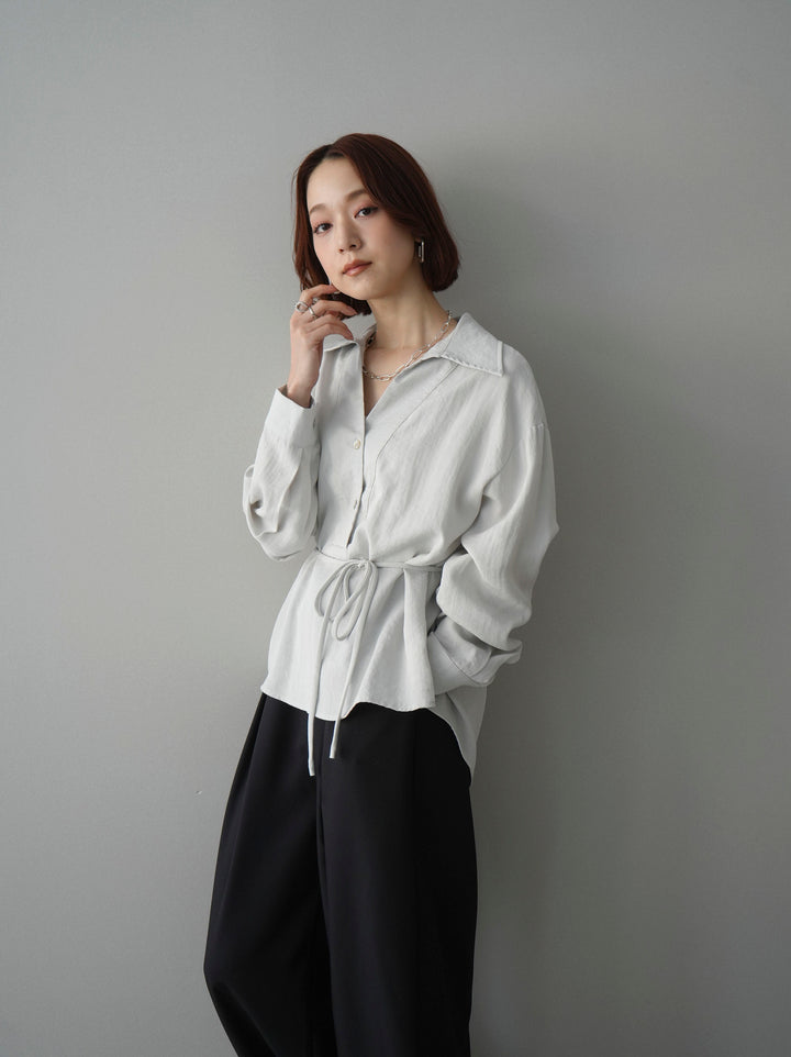 [SET]Vネック変形ラインシャツ+ベルト付キーホルダーモチーフワイドパンツ(2set)