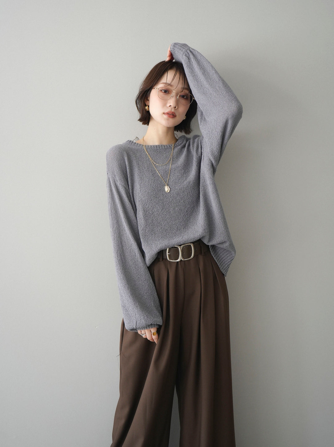 [予約]バックシアーフラワーレースニットプルオーバー/gray