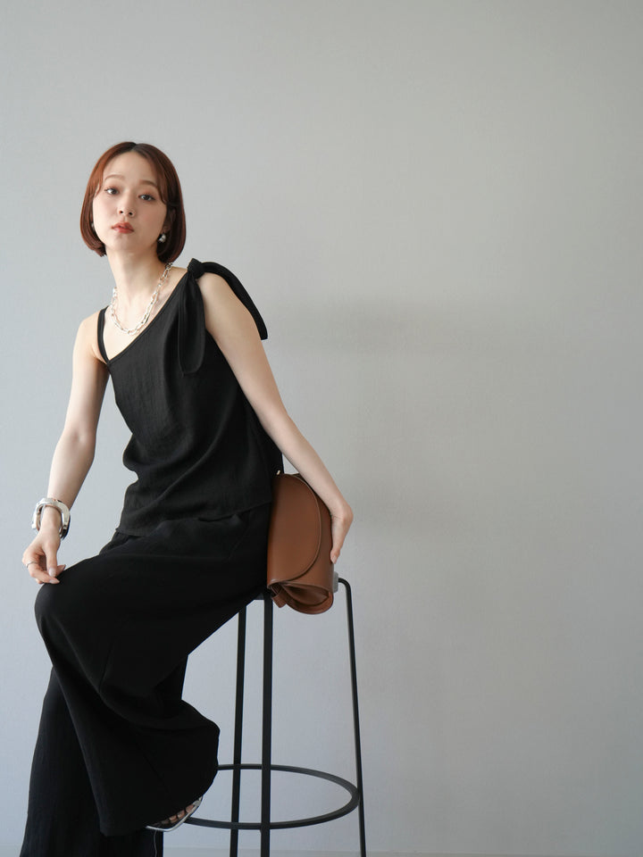 [SET]アシンメトリーショルダーデザイントップス＆ワイドパンツSET UP(2set)