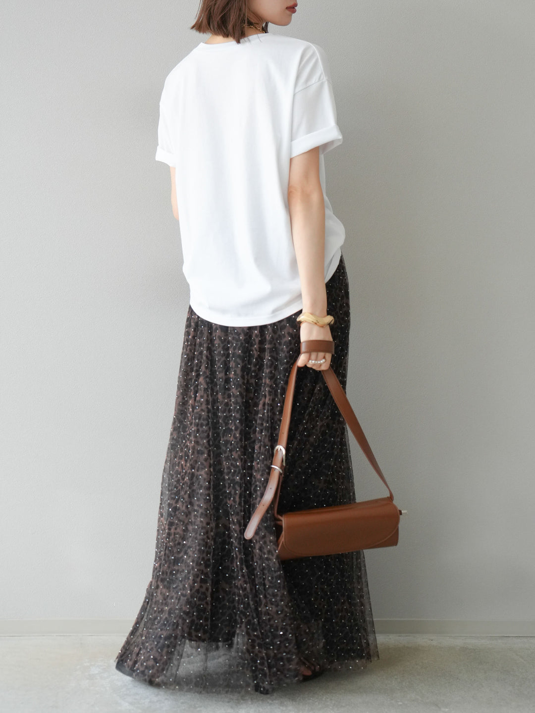 [5] 豹紋薄紗層疊百褶裙/摩卡色