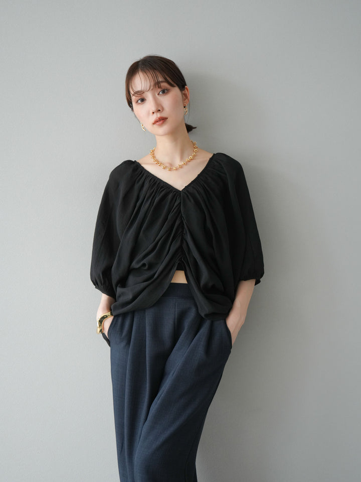 [予約]ボリュームスリーブシアータックブラウス/ブラック