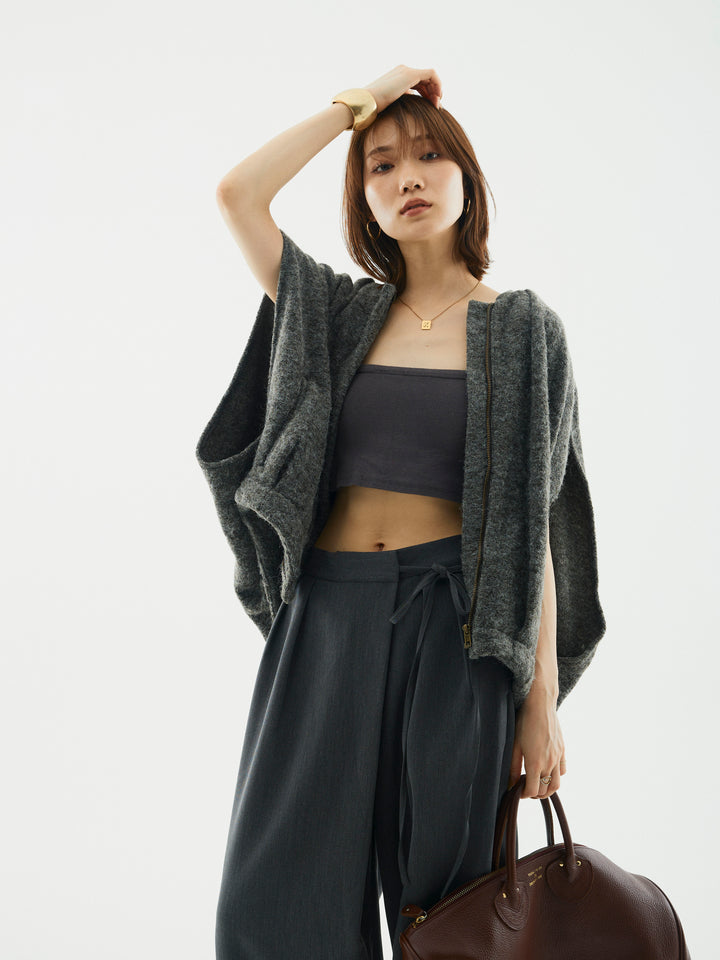 【Allure】[SET]ウール混コクーンブルゾン+ラップデザインタックワイドパンツ(2set)