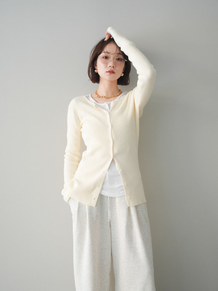 [予約]前後2WAYリブ編みクルーネックカーディガン/ivory