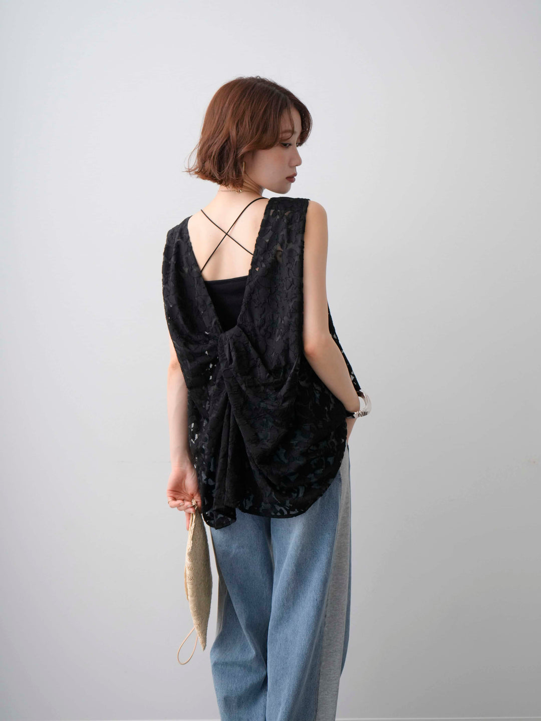 [予約]シアージャガードバックツイストノースリブラウス/black