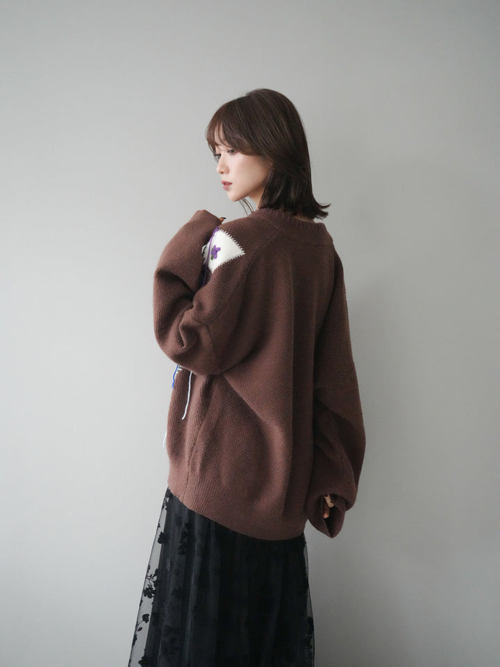 [予約]ハンドステッチアーガイルデザインニットカーディガン/brown