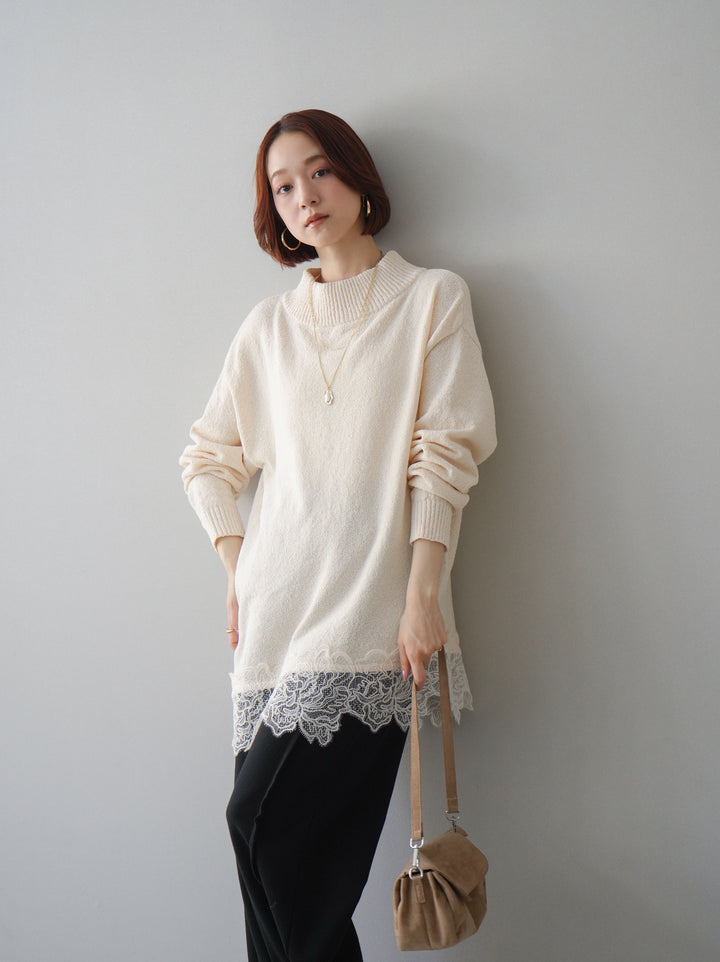 [SET]アシンメトリーレースヘムニットプルオーバー+2WAYデザインスウェットパンツ(2set)