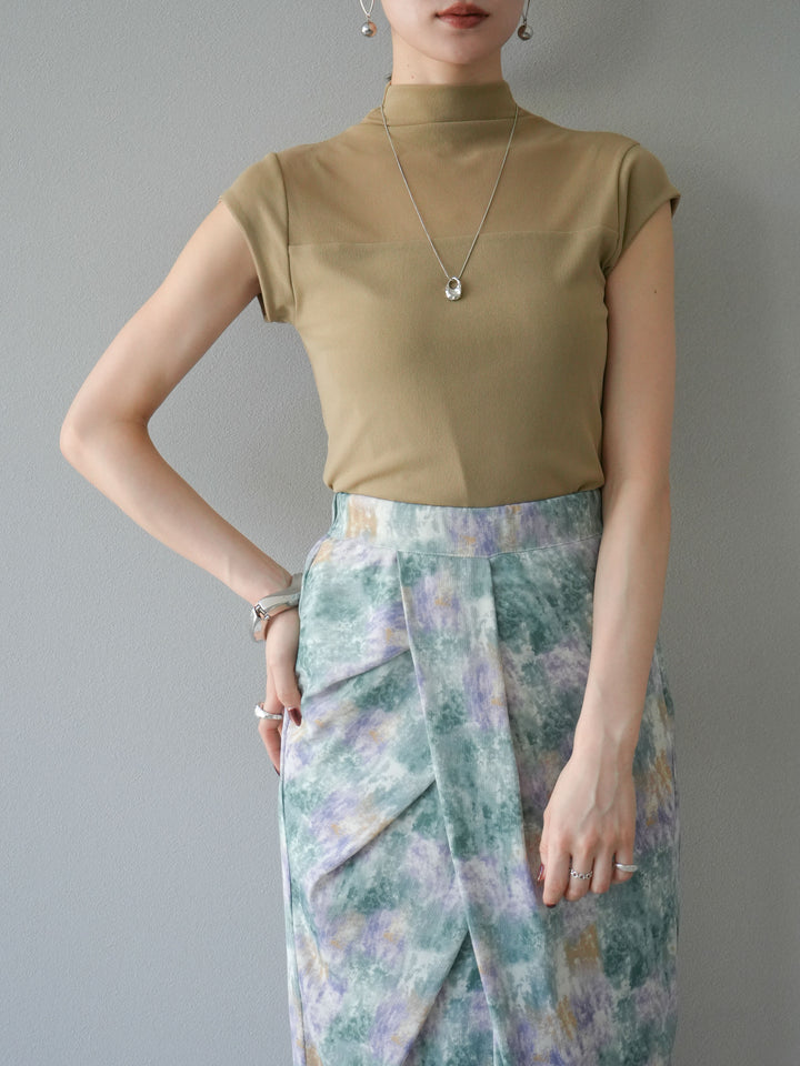 [予約]シアー切替ストレッチトップス/ベージュ