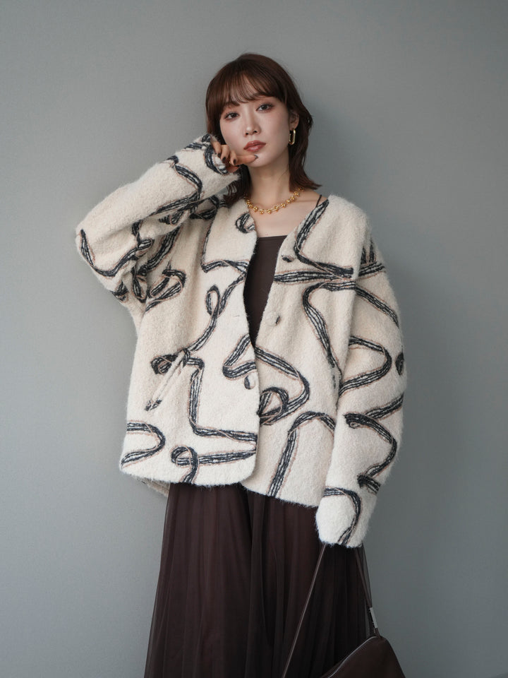 [予約]ニュアンス刺繍ブークレニットジャケット/white