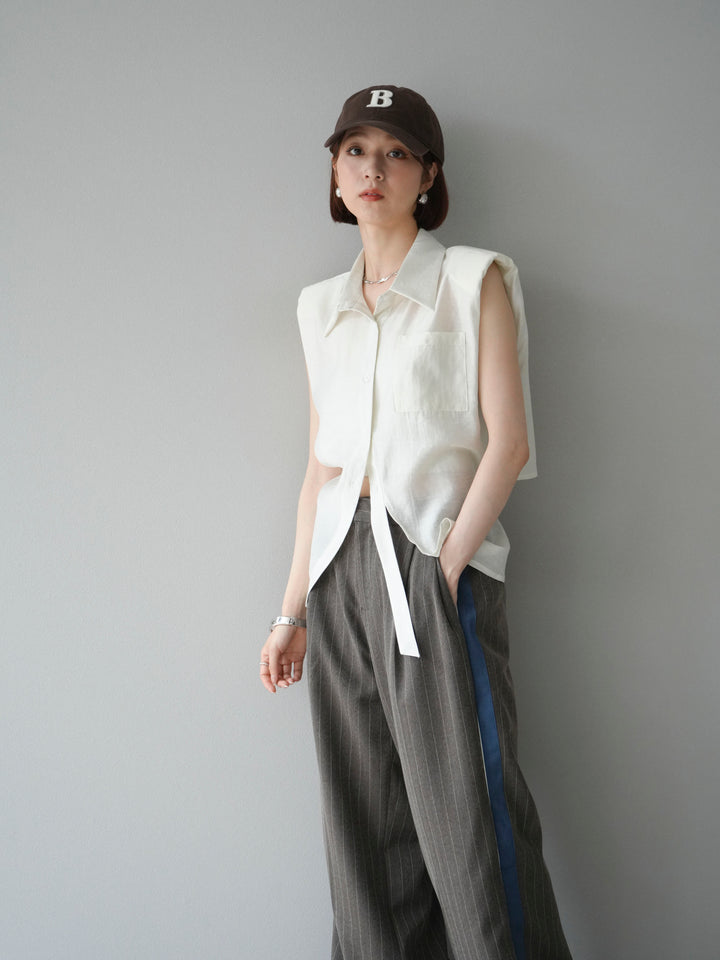 [予約]サイドラインストライプワイドパンツ/ブラウン