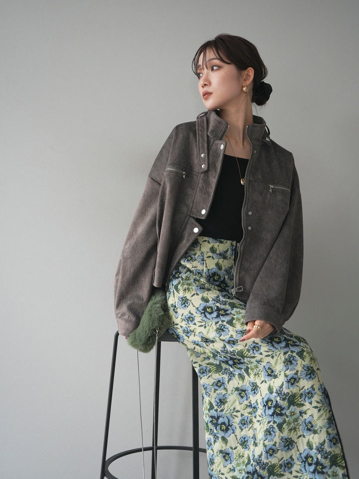 [予約]スエードジップデザインブルゾン/gray