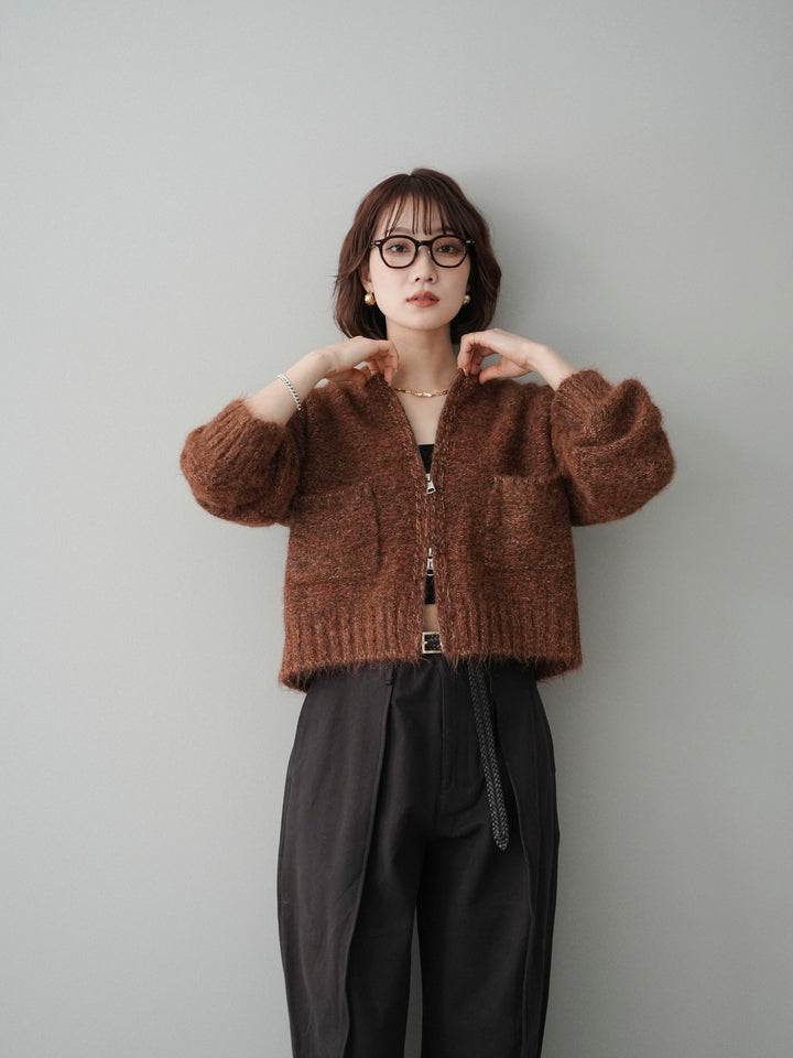 [予約]ミックスヤーンダブルZIPニットカーディガン/brown