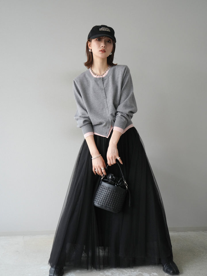 【預購】顏色協調的多層開襟衫/灰色