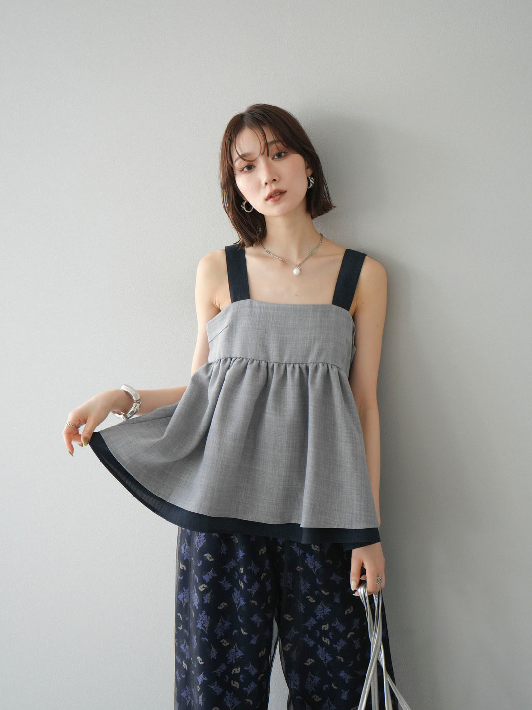 [SET]リネンライク配色フレアタンクトップ+選べるアクセセット(2set)