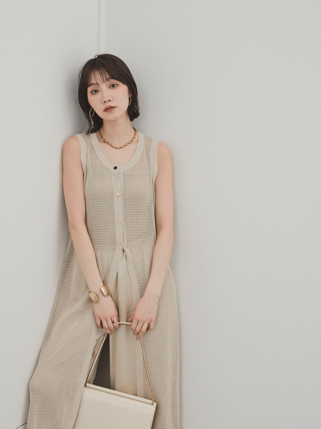[套裝] 什錦紐扣針織長背心 + 什錦紐扣針織長背心 (2套)
