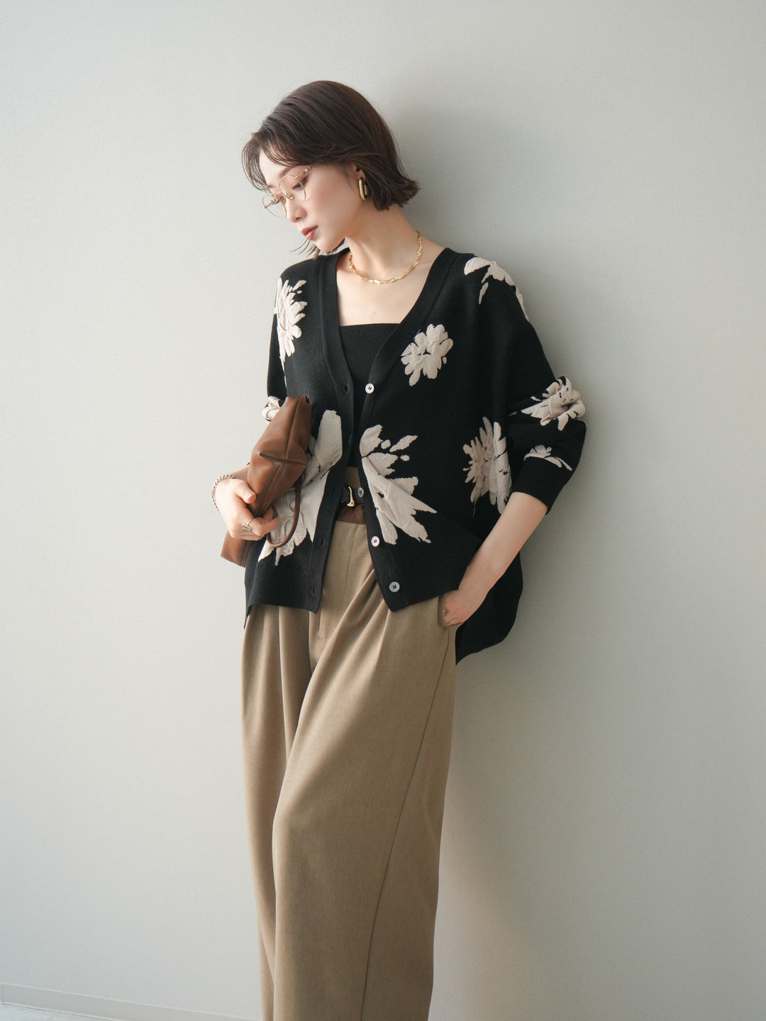 [SET]フラワージャガードニットカーディガン+フラワージャガードニットカーディガン(2set)