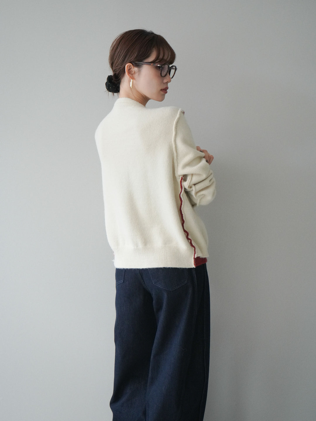 [予約]配色レイヤードニットカーディガン/ apricot