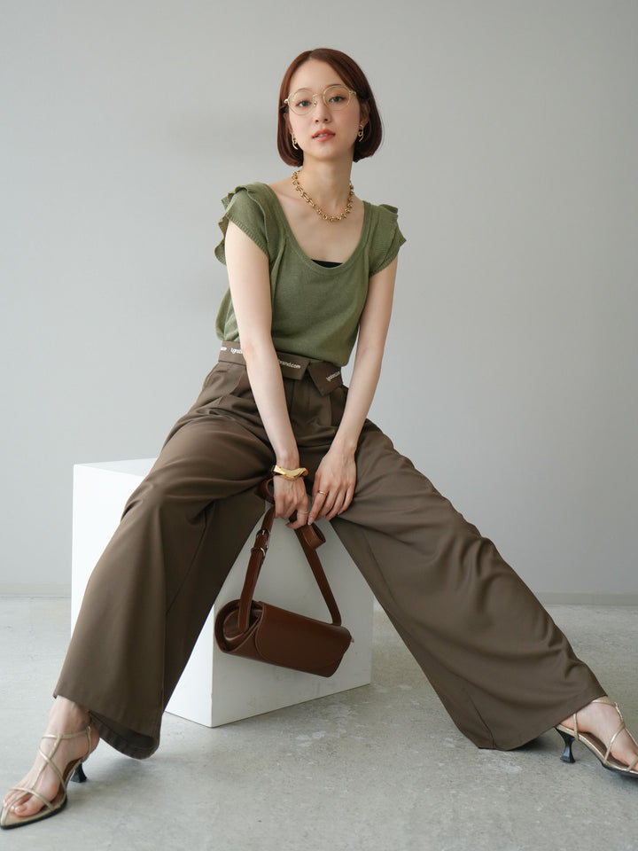 [予約]リネンタッチフリルニットタンクトップ/カーキ