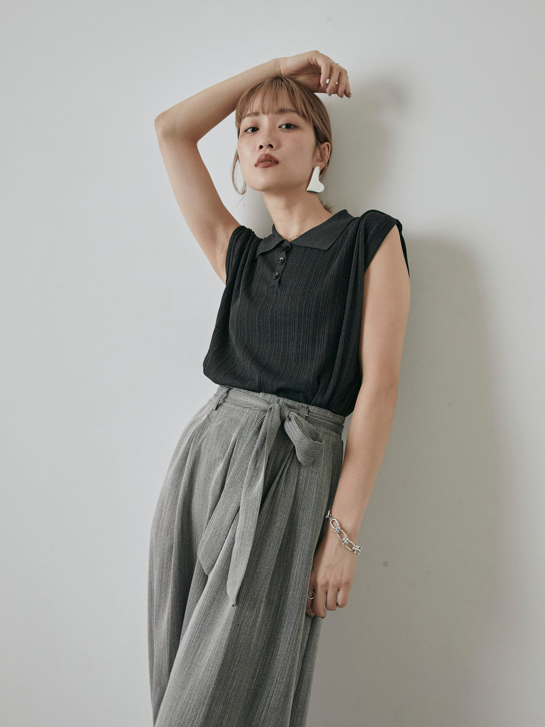 [予約]ランダムリブポロニットベスト/チャコール