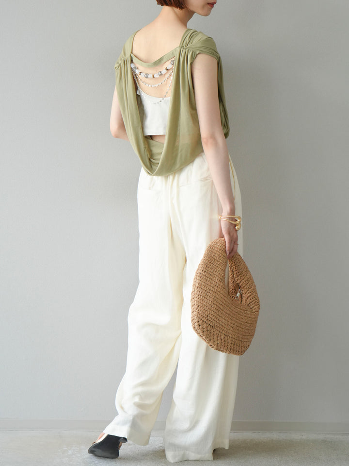 【預購】串珠鏈垂墜上衣/卡其色