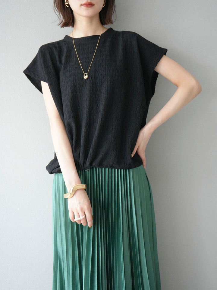 【預購】抽繩下擺提花套頭衫/黑色