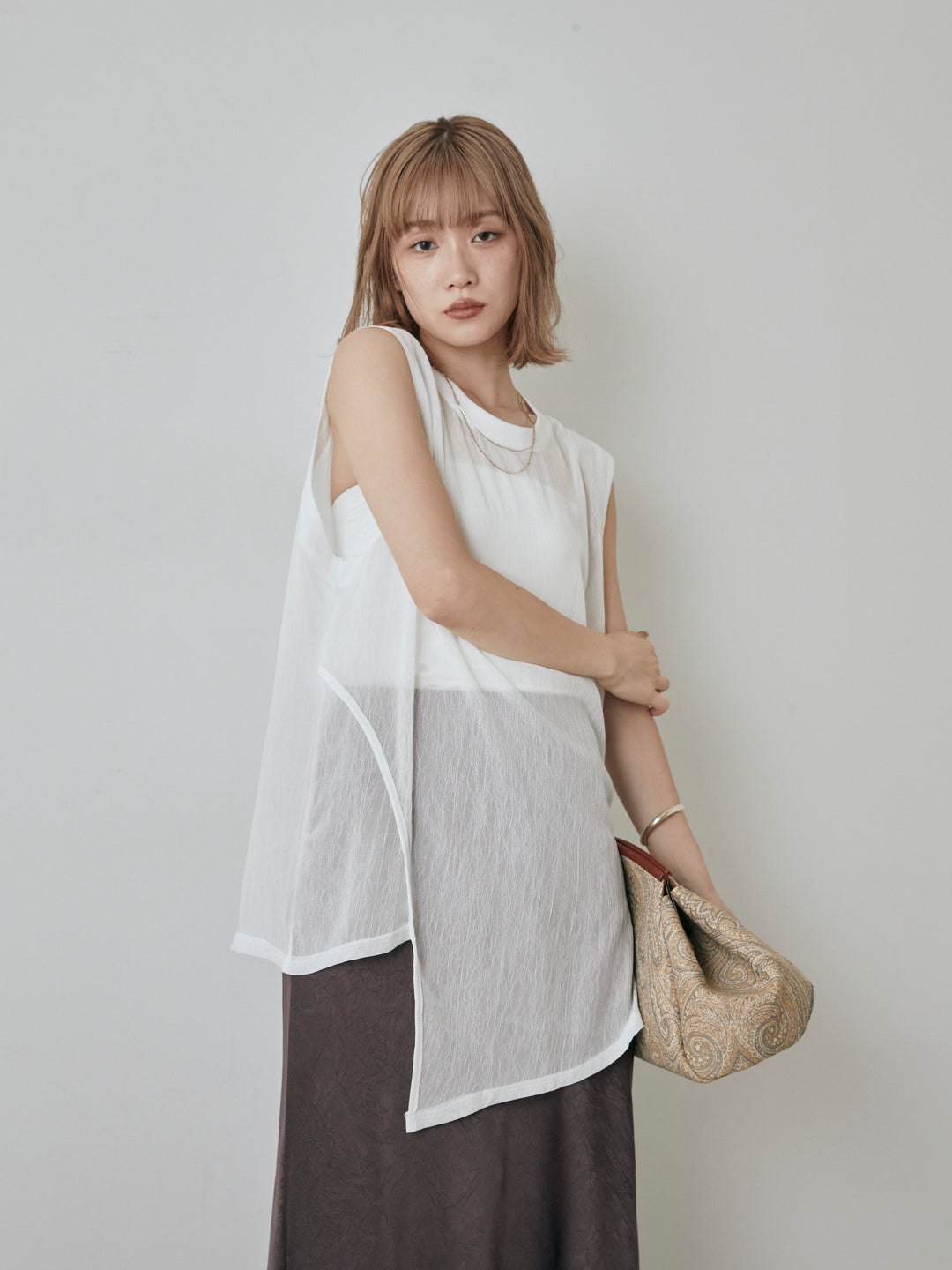 [予約]シアーワッシャーアシンメトリープルオーバー/ホワイト