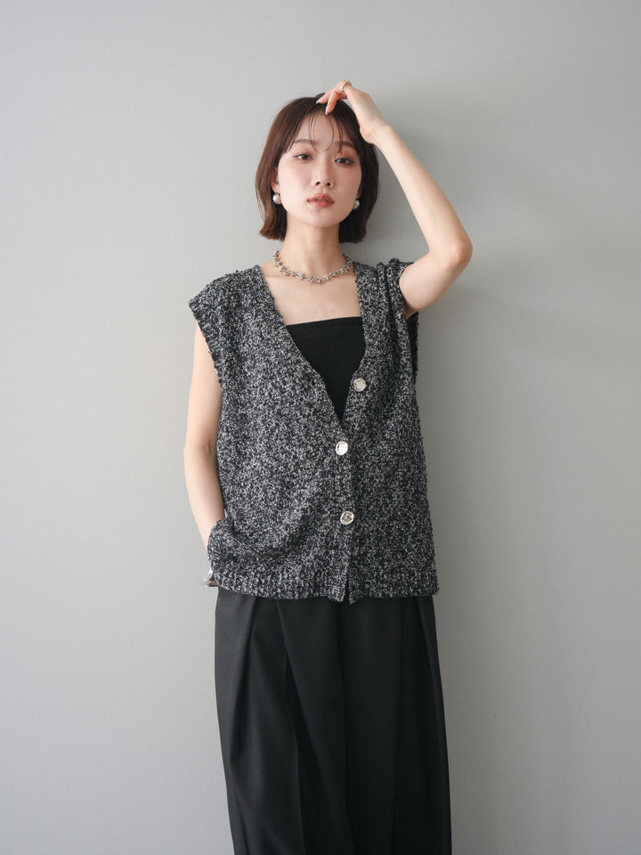 [予約]ミックススラブメタルボタンニットベスト/black