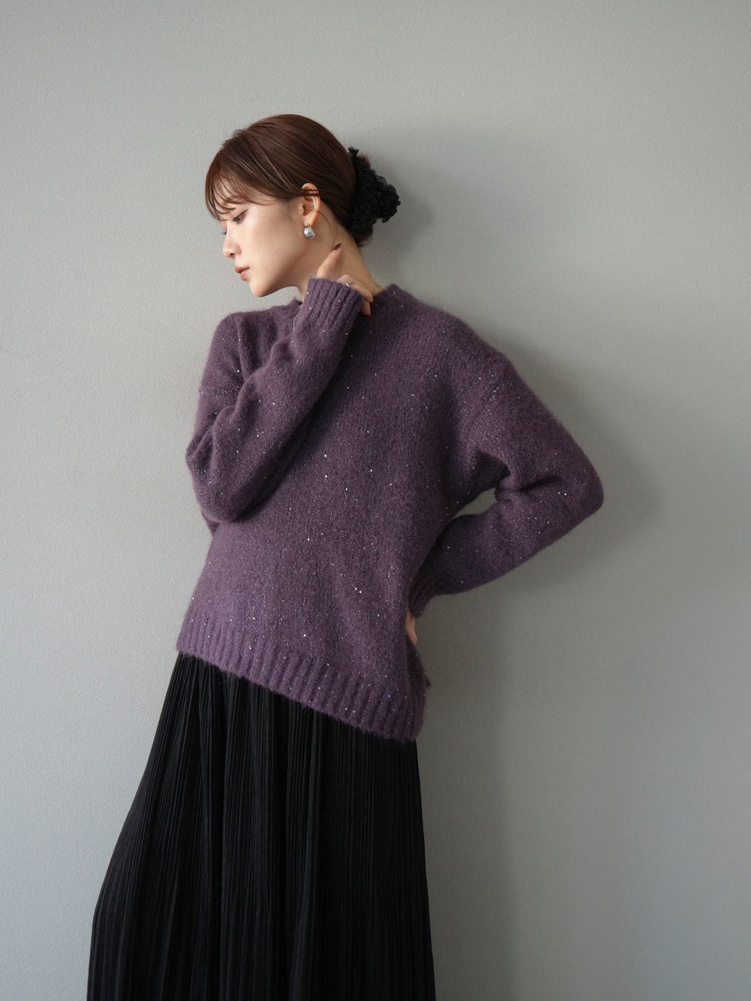 [予約]スパンコールニットプルオーバー/パープル