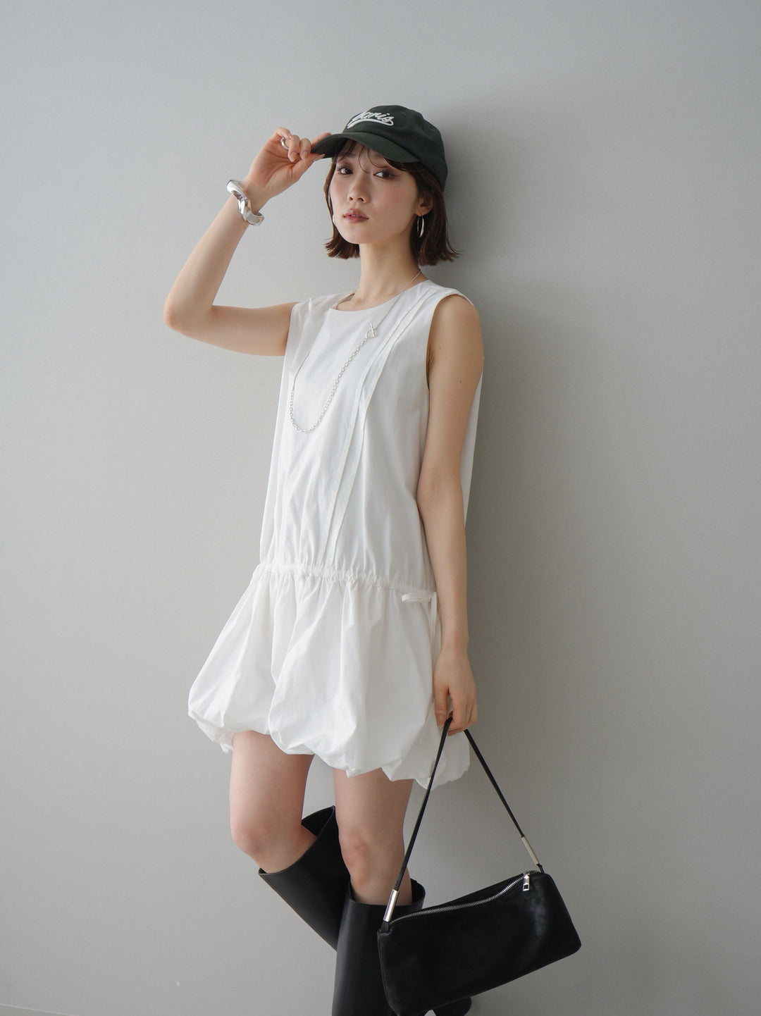 [予約]ノースリバルーンミニワンピース/white