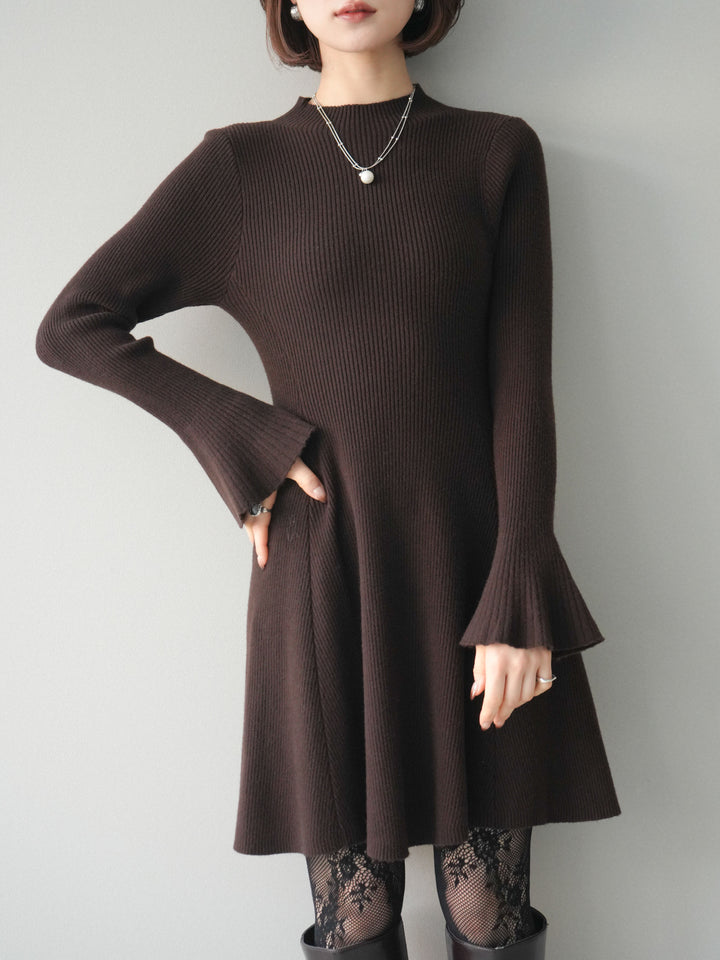 [予約]フレアリブニットミニワンピース/brown