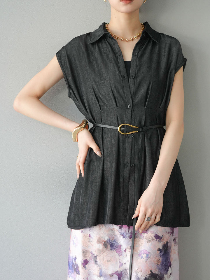 【預訂】天絲牛仔收腰無袖上衣/黑色