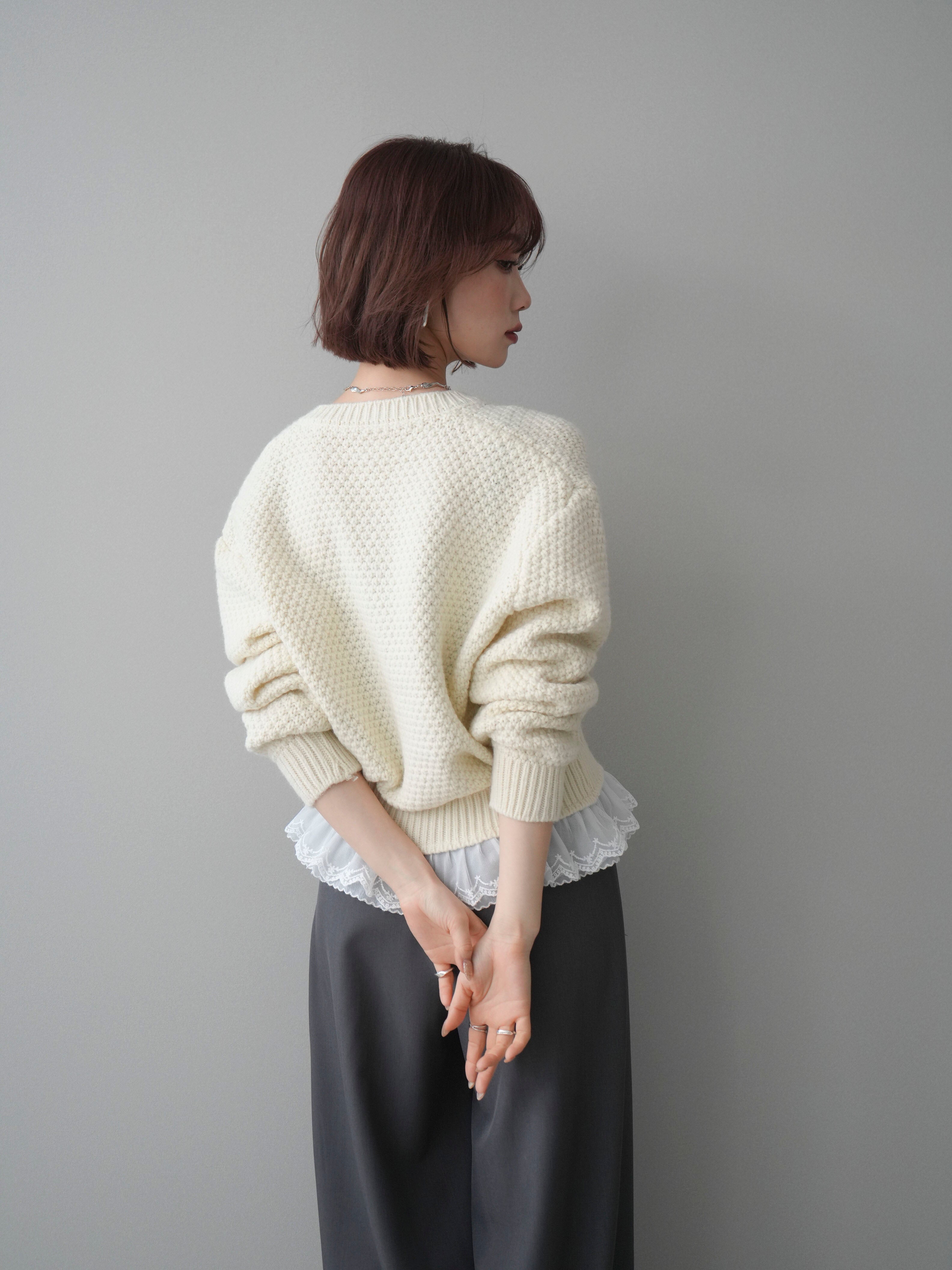 Supreme ケーブルニットカーディガン M ホワイト/グレー アンドミー andme ショート丈 2way ケーブル ニット カーディガン