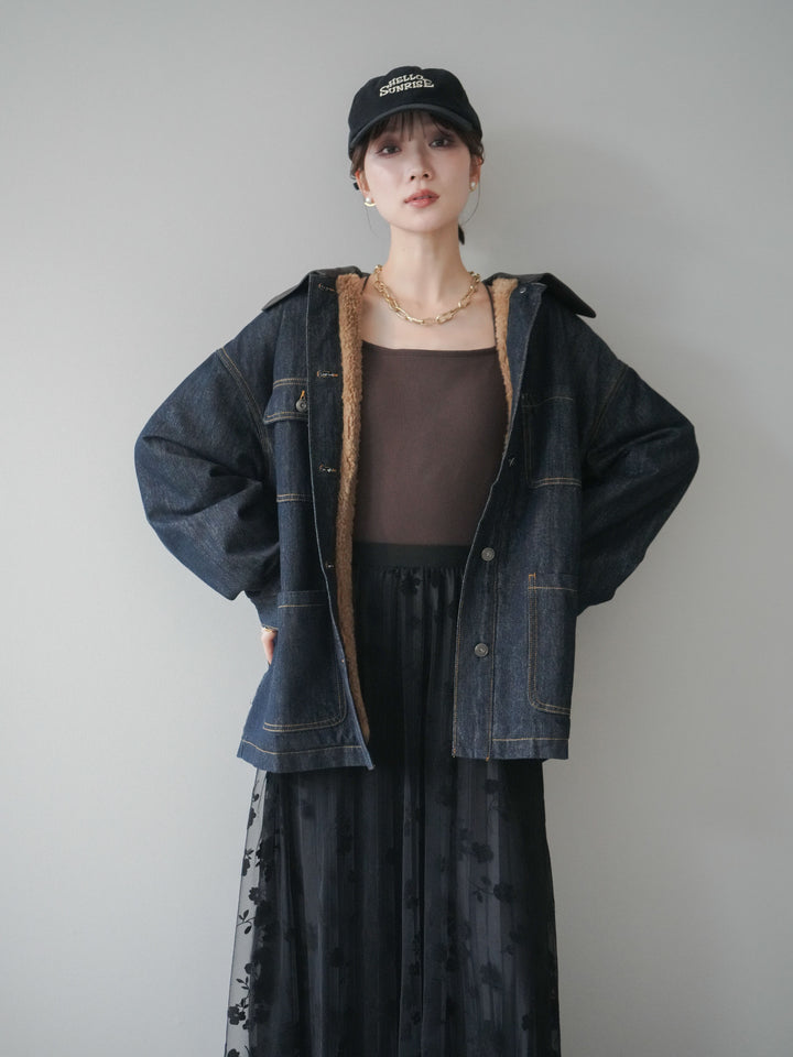 [予約]裏地ファーデニムフライトジャケット/indigo