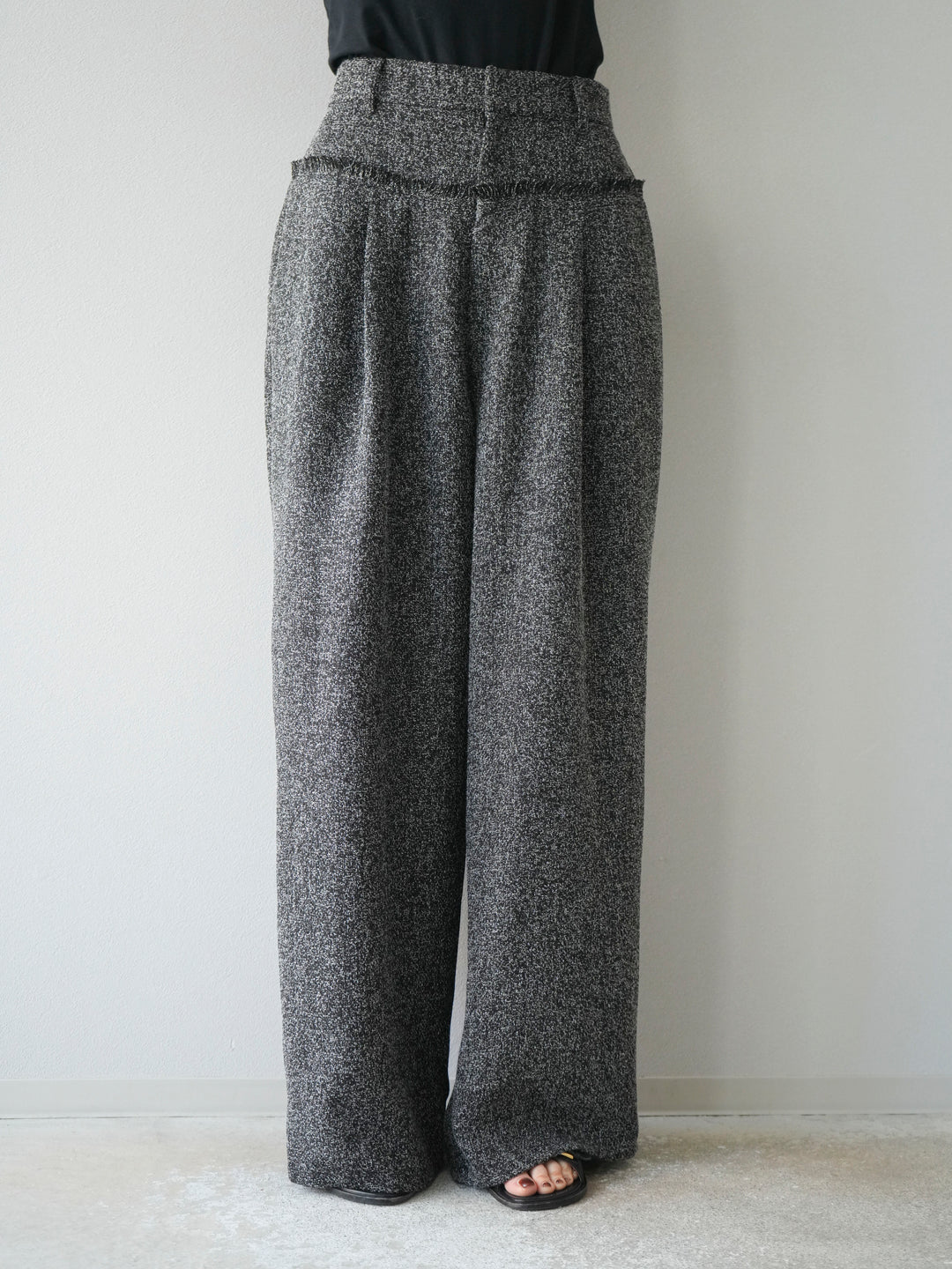 [予約]ウエストフリンジツイードワイドパンツ/ブラック