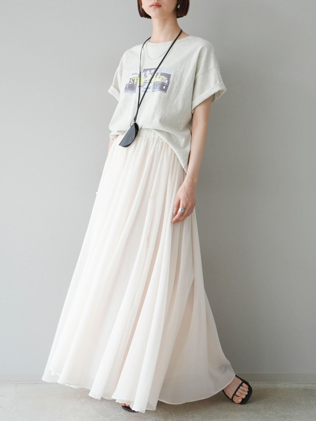 [SET]ネオンロゴコラージュフォトプリントオーバーTシャツ+シフォンフレアスカート(2set)