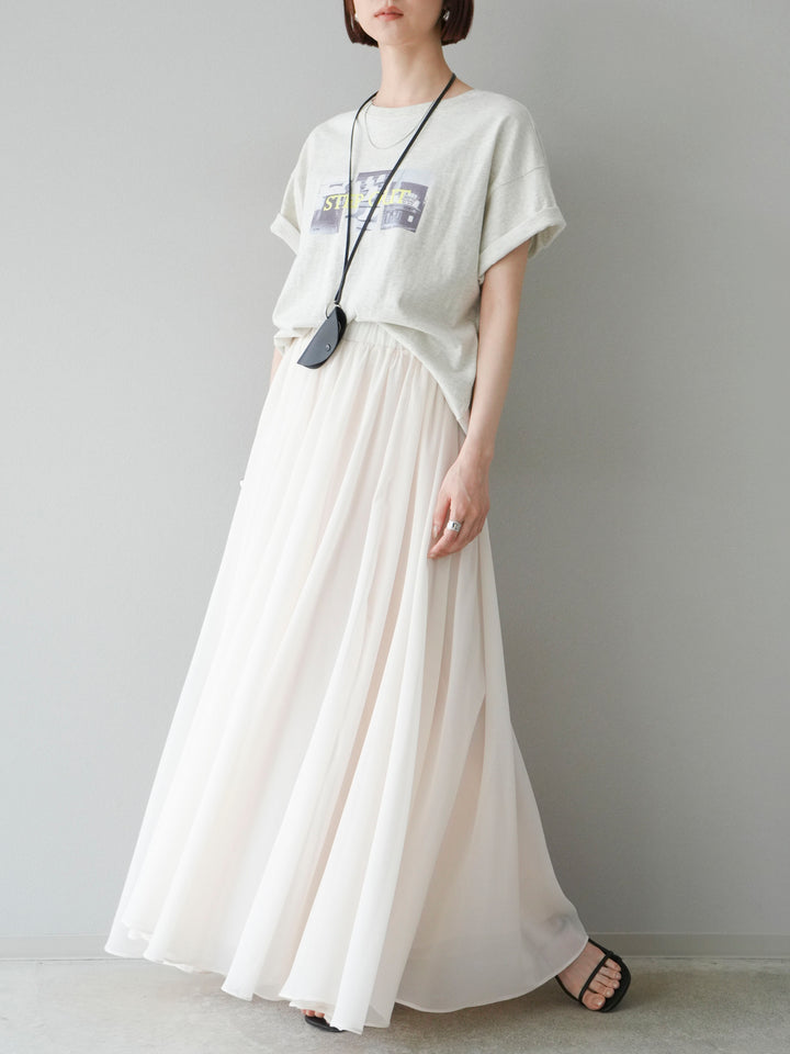 [SET]ネオンロゴコラージュフォトプリントオーバーTシャツ+シフォンフレアスカート(2set)