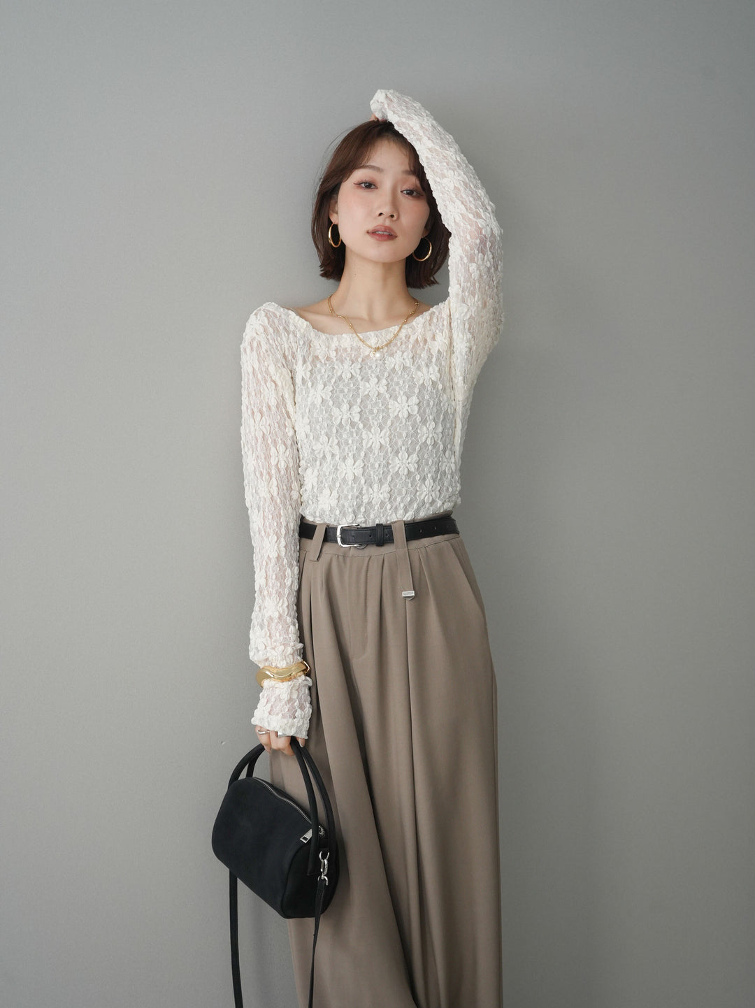 [SET]サイドギャザーレーストップス+サイドギャザーレーストップス(2set)